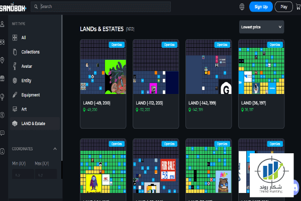 قیمت زمین در متاورس سندباکس